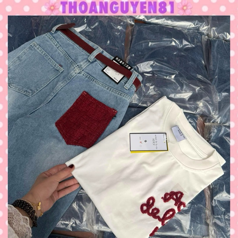 Quần Jean Ống Rộng Thiết Kế Phối Túi Đỏ Hot Trend Mới Về