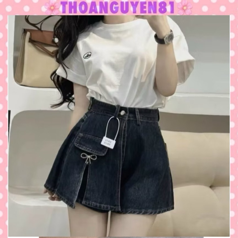 Quần short jeans nữ cạp cao rách lai, quần sooc bò xẻ vạt trước siêu hót