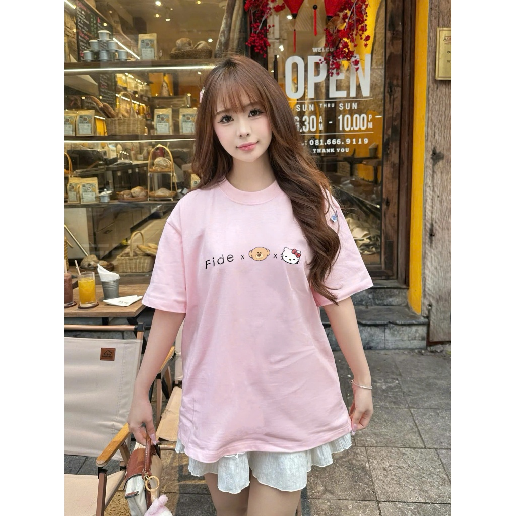 Ảnh Áo thun FIDE Hello Kitty phông unisex form rộng local brand nam nữ cổ tròn oversize - AT163 3
