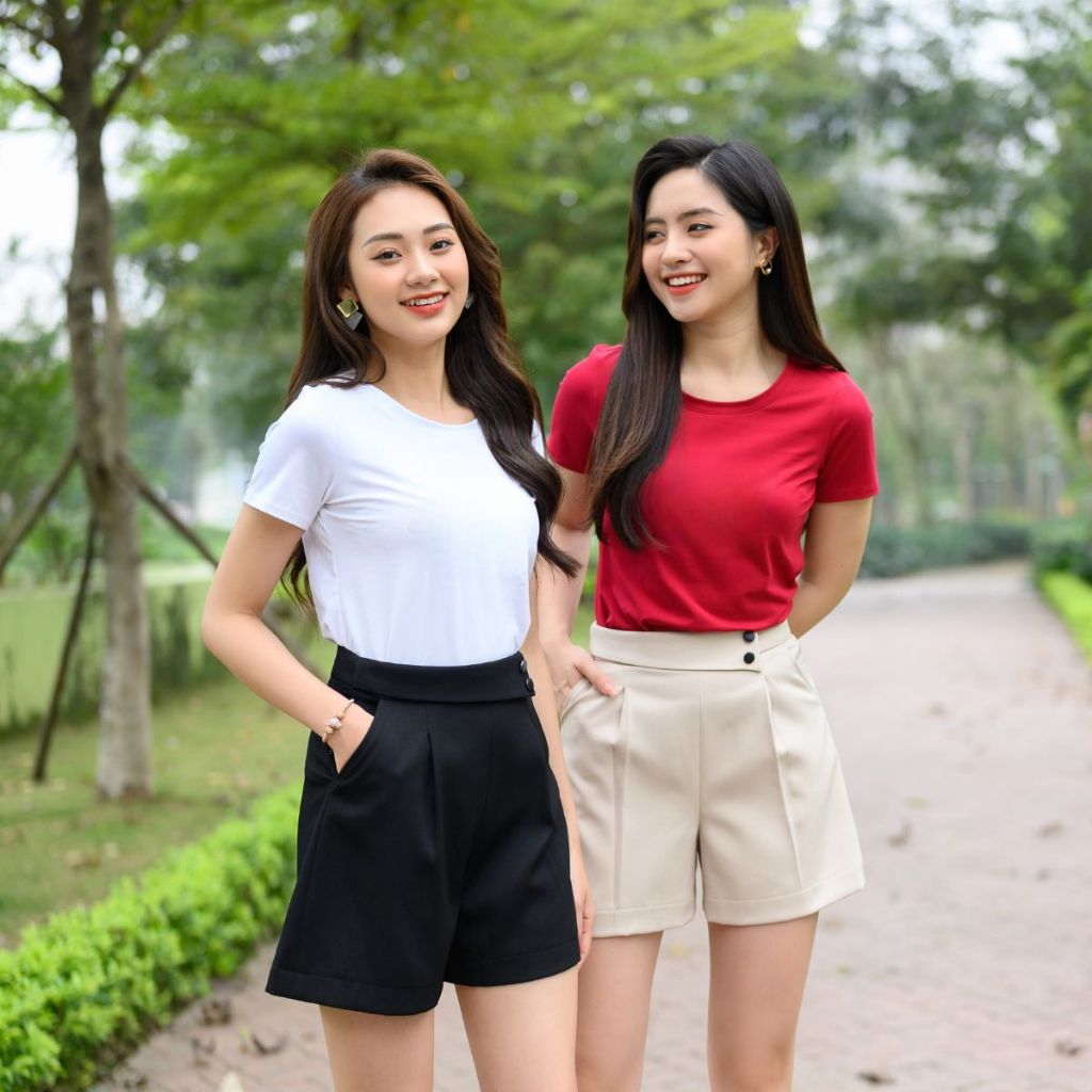 Ảnh Áo phông nữ màu trơn dáng vừa - Áo thun trơn nữ cotton 4 chiều - LOZA G0168 1