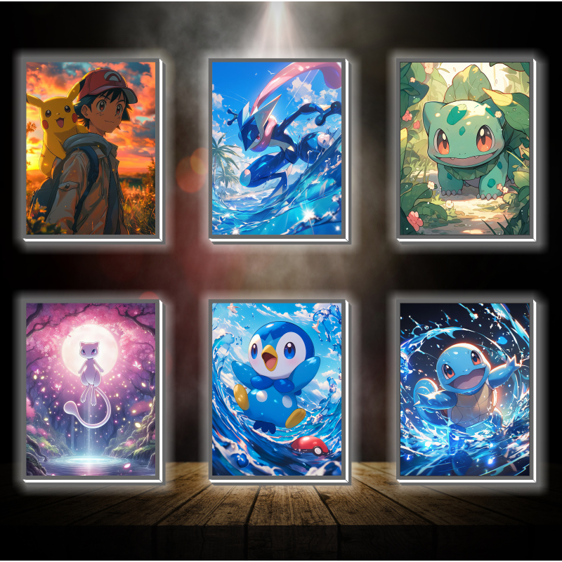 Tranh đèn led 3D đổi màu Pokemon - Tranh đèn led 3D trang trí bàn làm việc, đèn ngủ