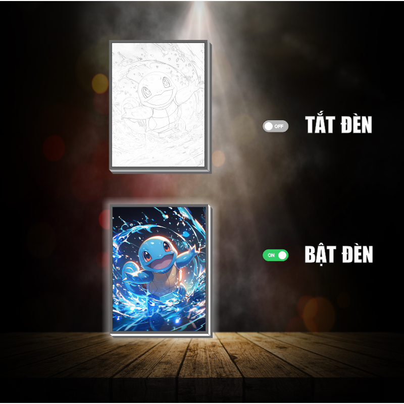 Tranh đèn led 3D đổi màu Pokemon - Tranh đèn led 3D trang trí bàn làm việc, đèn ngủ