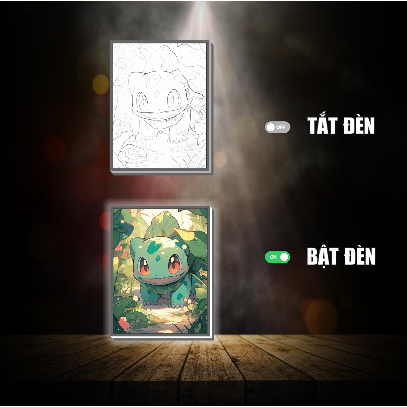 Tranh đèn led 3D đổi màu Pokemon - Tranh đèn led 3D trang trí bàn làm việc, đèn ngủ