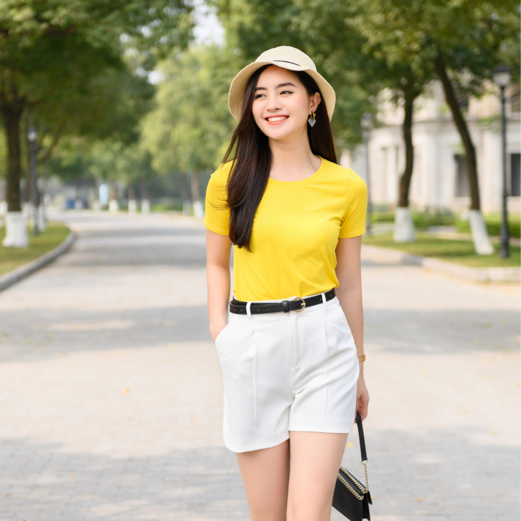 Ảnh Áo phông nữ màu trơn dáng vừa - Áo thun trơn nữ cotton 4 chiều - LOZA G0168 2