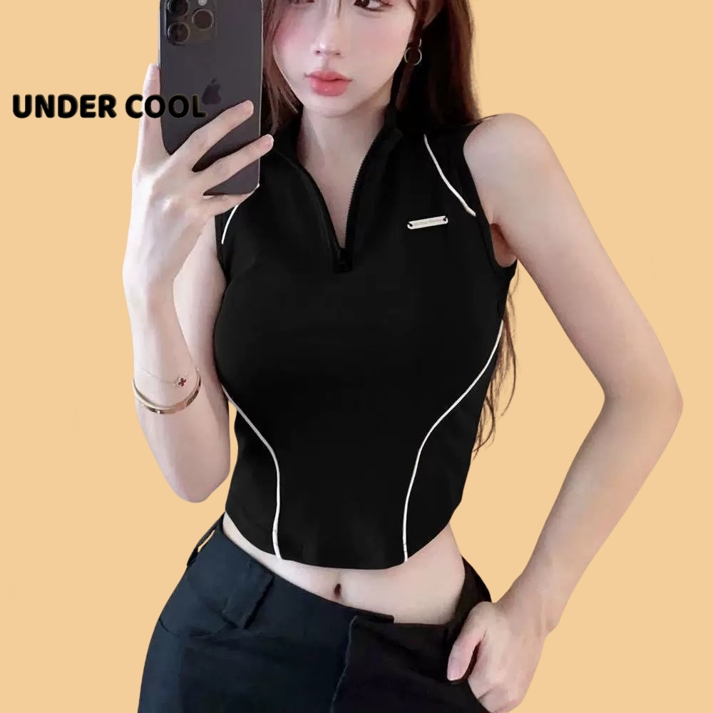Áo Tanktop Thể Thao UNDERCOOL – Croptop Ôm Body, Cổ Cao Khóa Kéo, Thiết Kế Năng Động, Chất Co Giãn Thoáng Mát ABL36