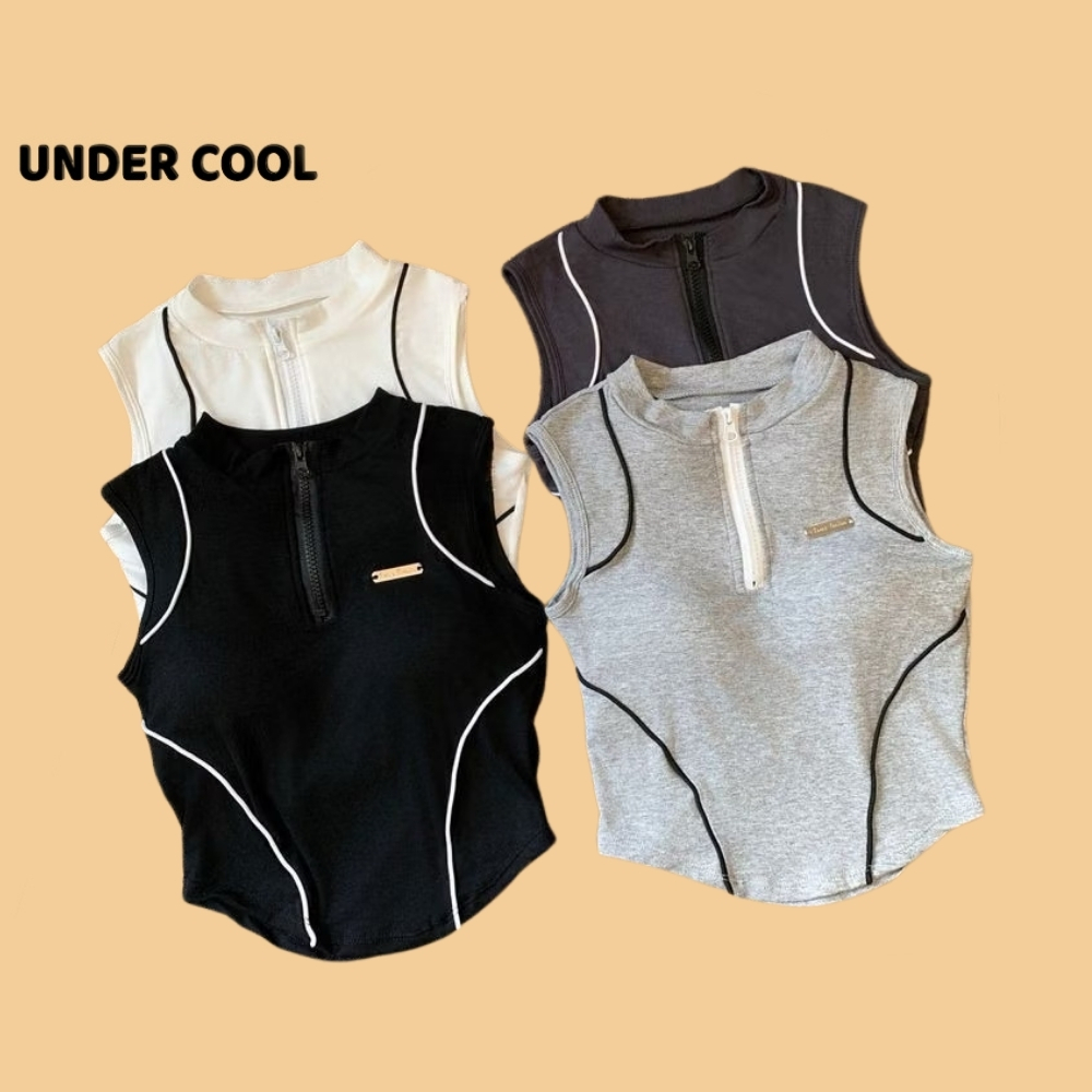 Áo Tanktop Thể Thao UNDERCOOL – Croptop Ôm Body, Cổ Cao Khóa Kéo, Thiết Kế Năng Động, Chất Co Giãn Thoáng Mát ABL36