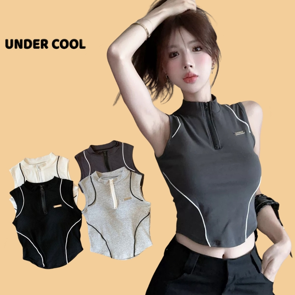 Áo Tanktop Thể Thao UNDERCOOL – Croptop Ôm Body, Cổ Cao Khóa Kéo, Thiết Kế Năng Động, Chất Co Giãn Thoáng Mát ABL36