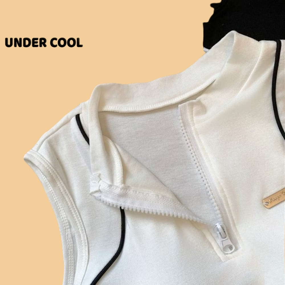 Áo Tanktop Thể Thao UNDERCOOL – Croptop Ôm Body, Cổ Cao Khóa Kéo, Thiết Kế Năng Động, Chất Co Giãn Thoáng Mát ABL36