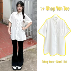 Áo sơ mi trắng tay lỡ 1 túi Yến Tee Shop , đồng phục học sinh đi học chất mát , không lộ #014