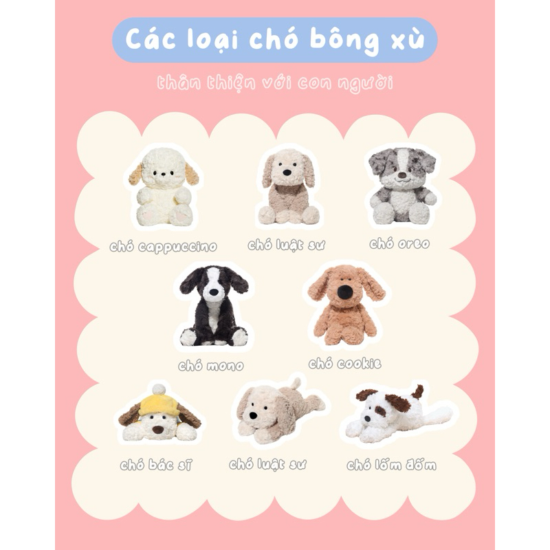Gấu Thú Bông Tổng Hợp Puppy Chó Con Cún Lông Xù Siêu Mềm Mịn Siêu Dễ Thương