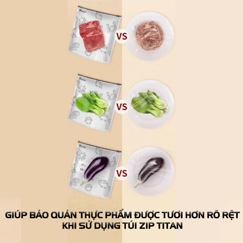 Túi zip nhôm thực phẩm Túi đựng thực phẩm tươi sống nhôm titan giữ độ tươi tốt hơn, có khoá zip tiện lợi