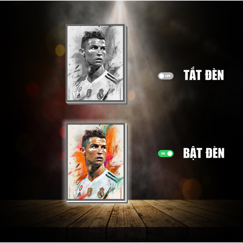 Tranh đèn led 3D đổi màu CR7 - Tranh đèn led 3D trang trí bàn làm việc, đèn ngủ