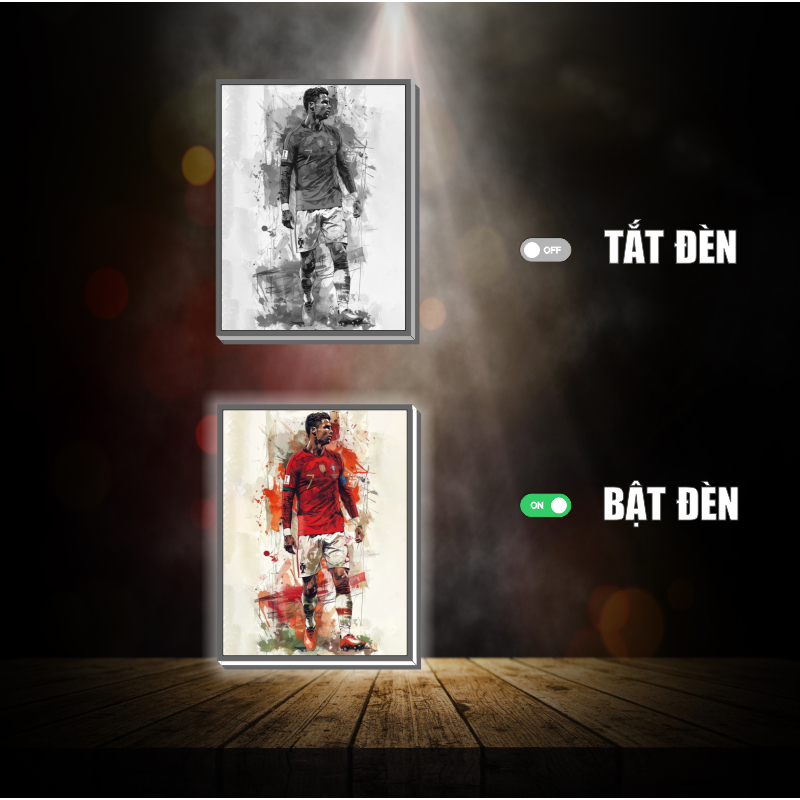 Tranh đèn led 3D đổi màu CR7 - Tranh đèn led 3D trang trí bàn làm việc, đèn ngủ