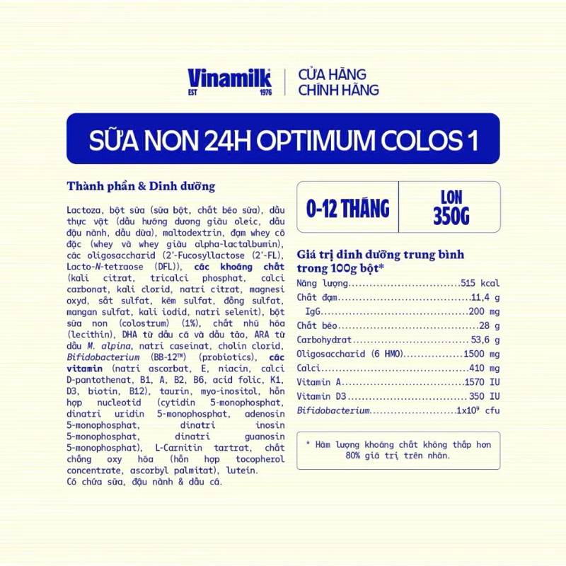 Sữa Bột Vinamilk Optimum Colos Lon - 350g [Cho Trẻ Từ 0 - 1 tuổi]