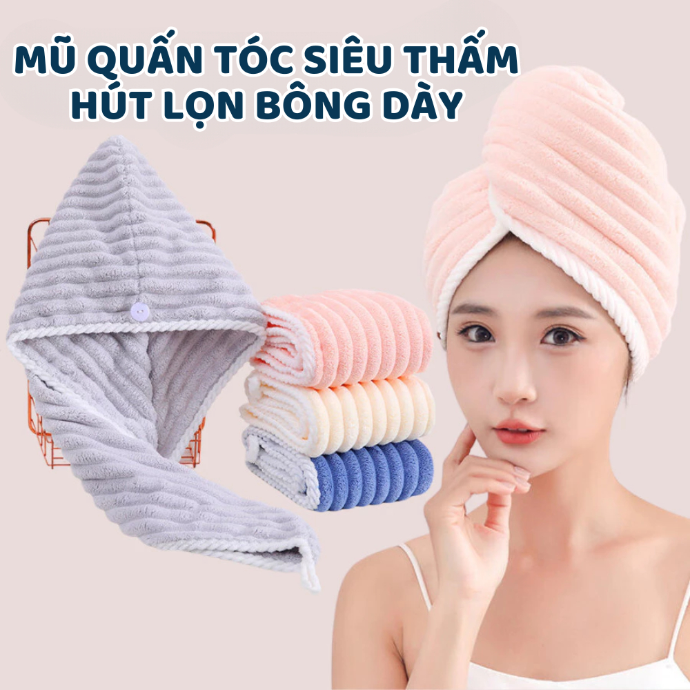 Mũ Quấn Tóc Siêu Thấm Hút Nhanh Khô, Khăn Lau Tóc Lọn Bông To Siêu Thấm Hút DINO