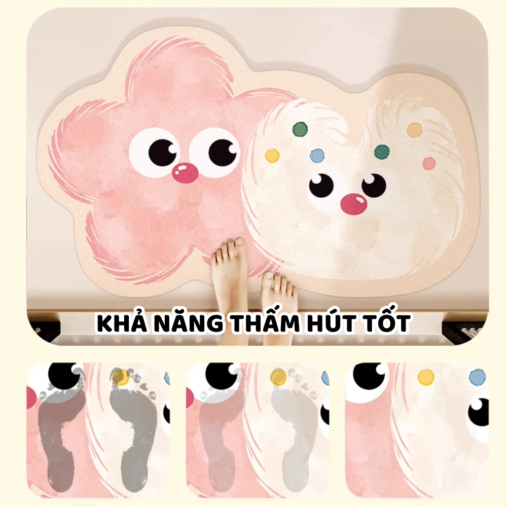 Thảm lau chân chùi chân nhà tắm HOẠT HÌNH dễ thương chất liệu bùn tảo siêu thấm hút trang trí nhà cửa DinoHome