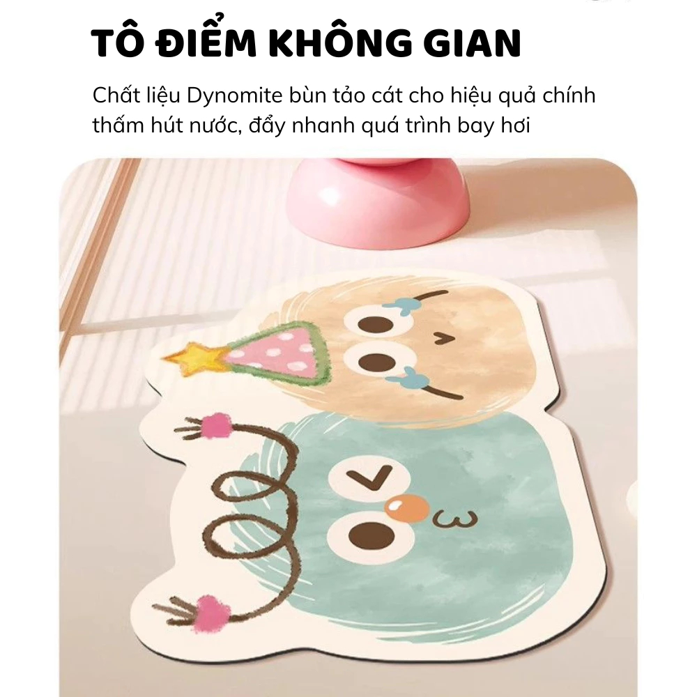 Thảm lau chân chùi chân nhà tắm HOẠT HÌNH dễ thương chất liệu bùn tảo siêu thấm hút trang trí nhà cửa DinoHome