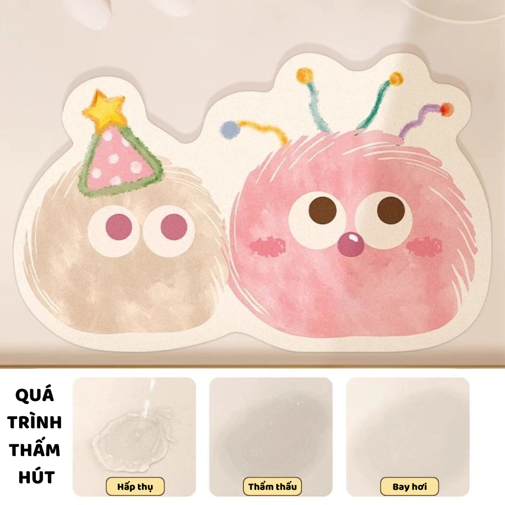 Thảm lau chân chùi chân nhà tắm HOẠT HÌNH dễ thương chất liệu bùn tảo siêu thấm hút trang trí nhà cửa DinoHome