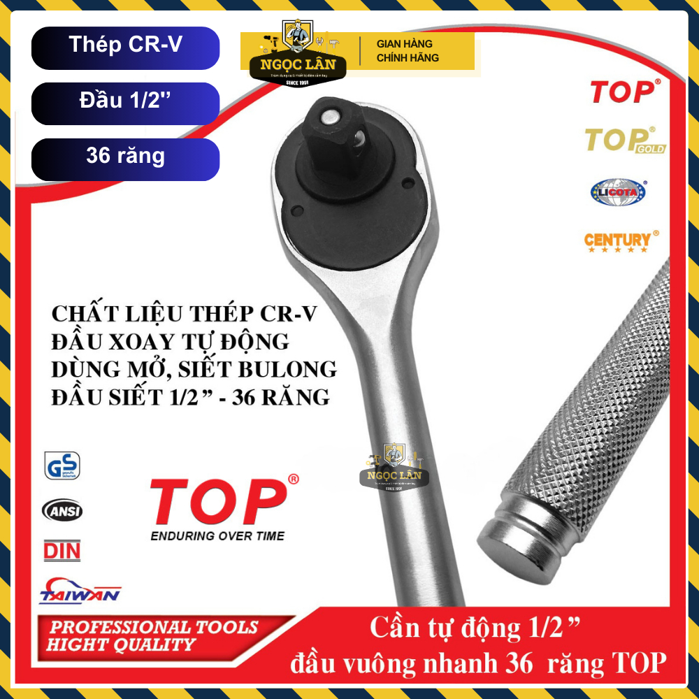 [Hàng chuẩn TOP] Cần siết tự động 1/2'' đâu vuông thép CRV 36 răng thợ sửa xe tin dùng