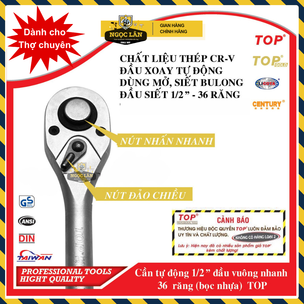 [Hàng chuẩn TOP] Cần siết tự động 1/2'' đâu vuông thép CRV 36 răng thợ sửa xe tin dùng