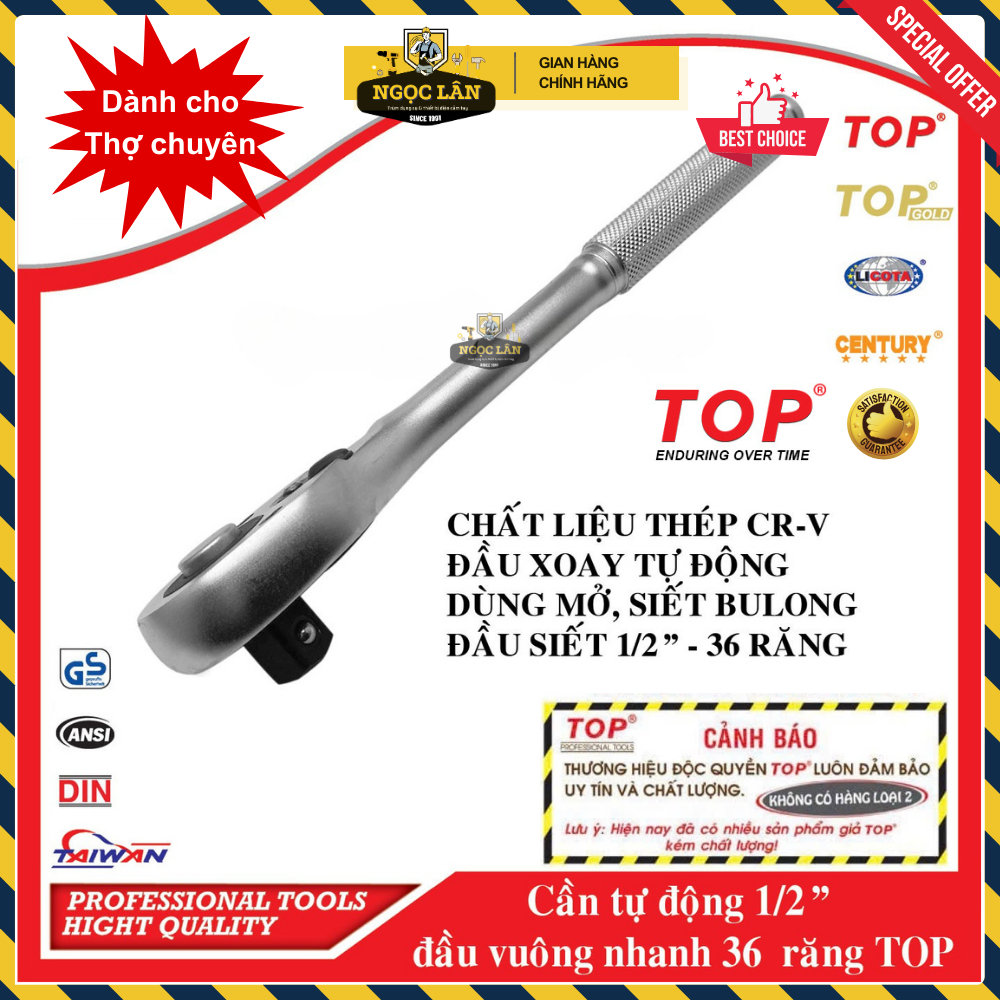 [Hàng chuẩn TOP] Cần siết tự động 1/2'' đâu vuông thép CRV 36 răng thợ sửa xe tin dùng