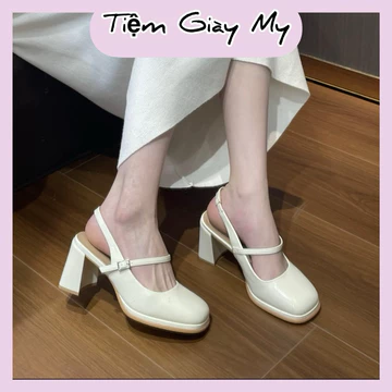 Giày Cao Gót Nữ Slingback - Giày hở gót - Giày Sandal Cao Gót Nữ Mũi Vuông êm mềm cao 7p quai cài cao cấp - TG16