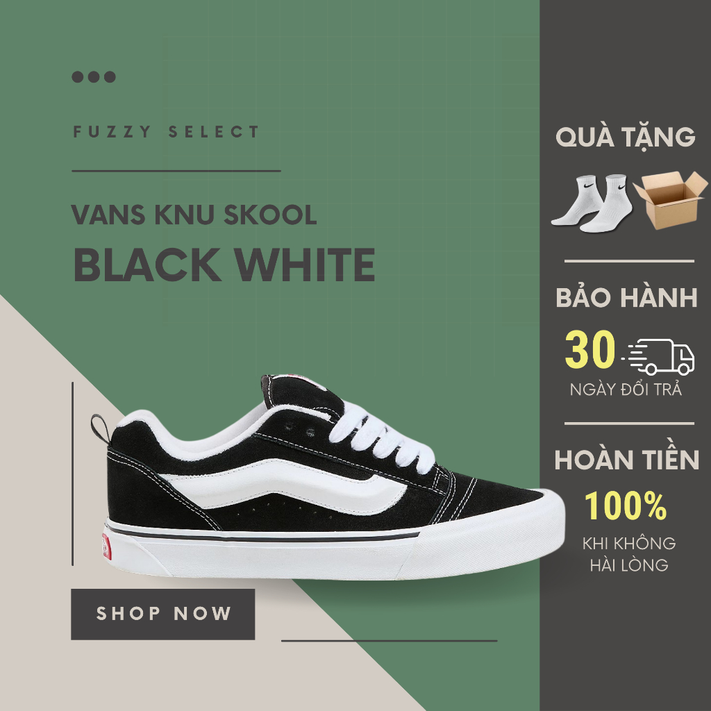 Giày Vans Knu Skool Black Sneaker Chunky Đế Dày, Phong Cách Retro  Streetwear