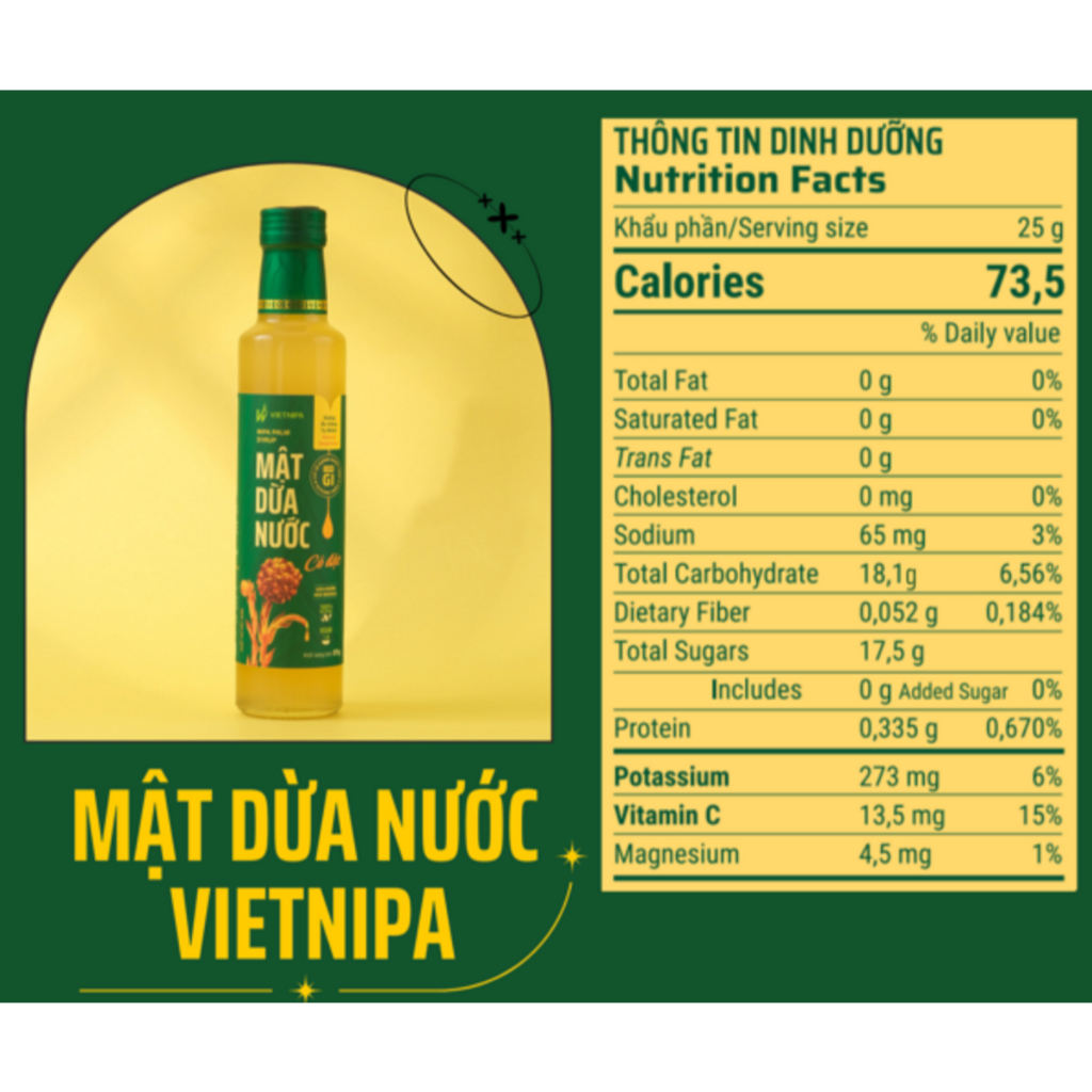 Mật dừa nước cô đặc hữu cơ VIETNIPA dùng thay thế mật ong, mật mía, đường ăn kiêng