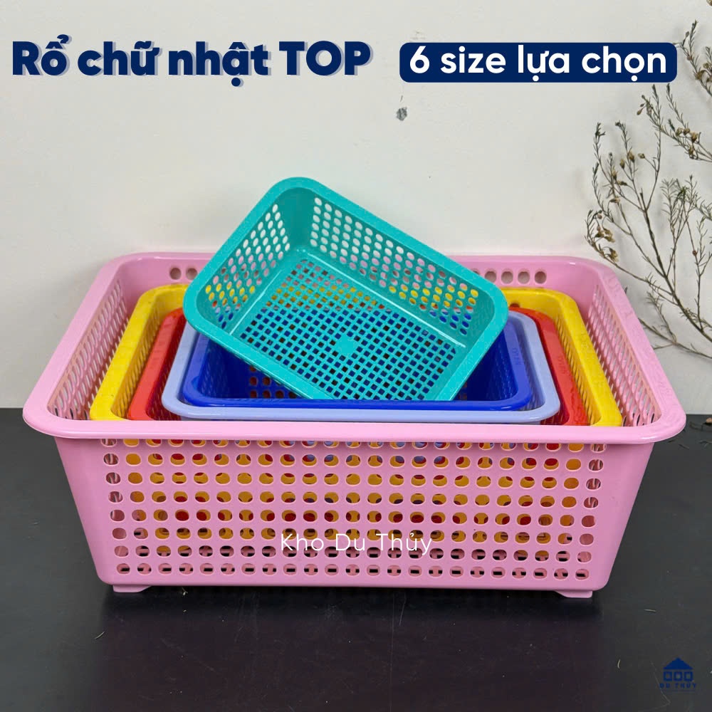 Rổ nhựa chữ nhật cao 6 size nhiều màu nổi bật đựng bút viết, rổ đựng ...