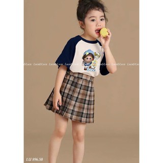 [B&G] Sét chân váy caro xếp ly kèm áo thun baby three phối màu cho bé gái từ 12-45kg(2-12 tuổi)