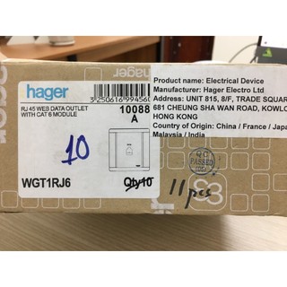 WGT1RJ6 - Ổ Cắm Mạng Đơn RJ45 ( 1 mô-đun ) Cat 6e dòng 10088 Hager