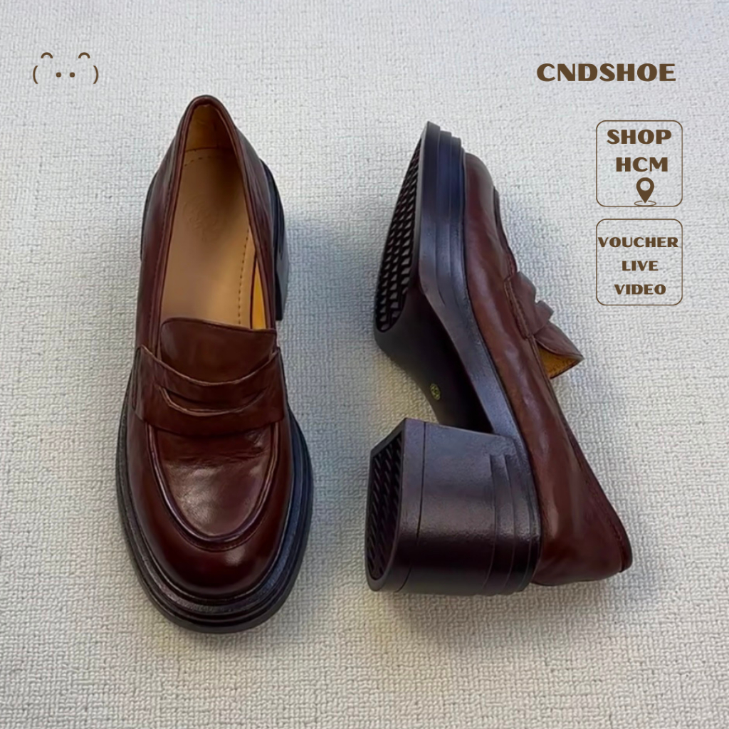 [BẢN XỊN] Giày Loafer Nữ Đế Cao Giày Da Nữ CNDSHOE Vintage Dáng Lười Tăng Chiều Cao 7CM Nâu Đen - HENY SHOES
