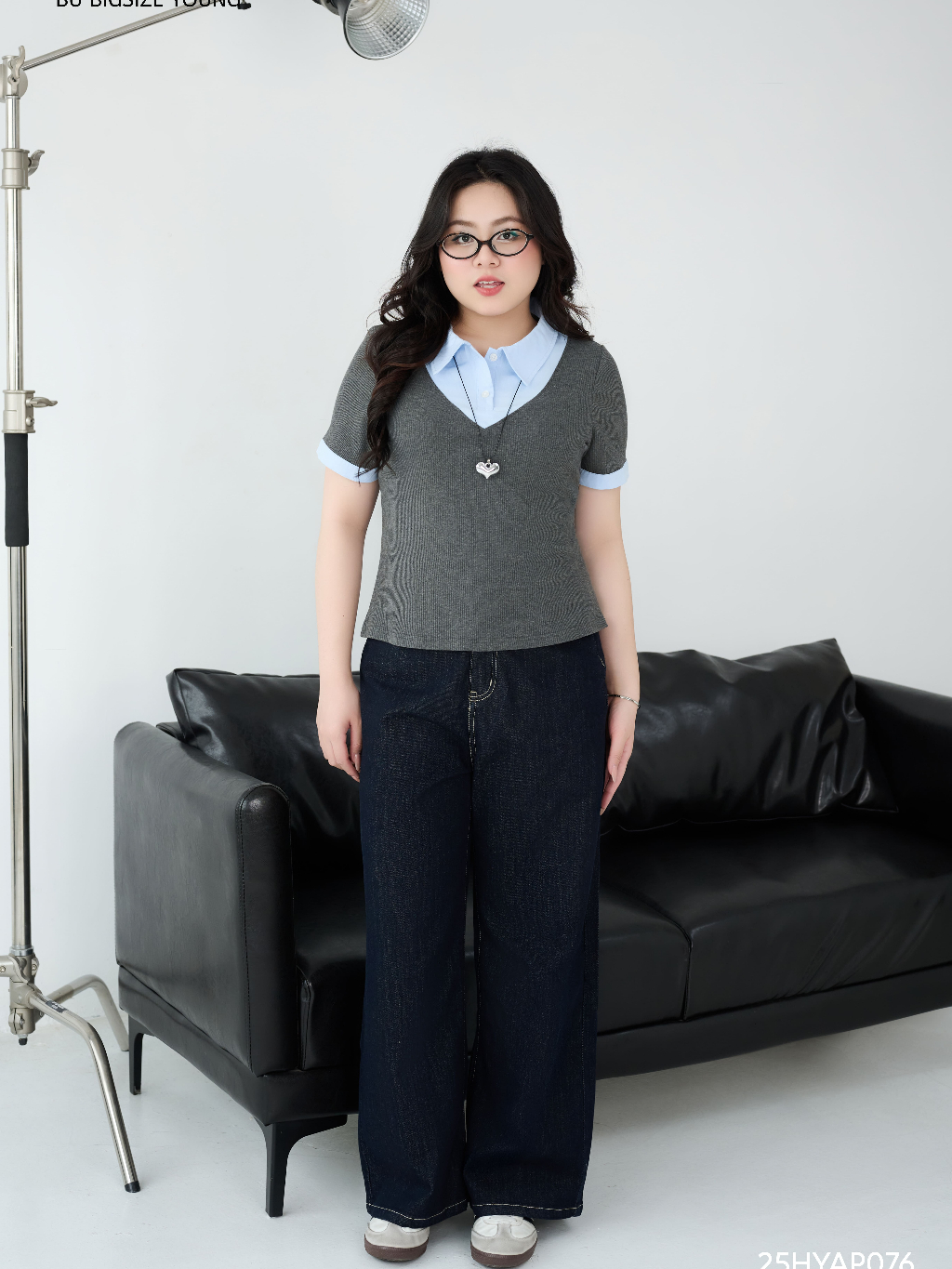 Ảnh Áo thun phối cổ sơ mi xanh BIGSIZE (55kg đến 95kg) – 25HYAP076 - [BU Bigsize Young] 1