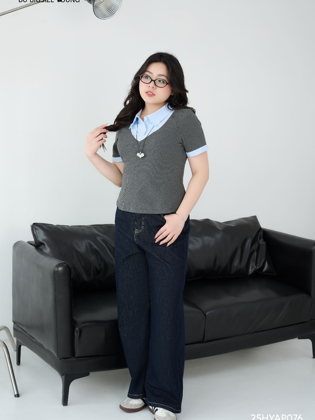 Ảnh Áo thun phối cổ sơ mi xanh BIGSIZE (55kg đến 95kg) – 25HYAP076 - [BU Bigsize Young] 2