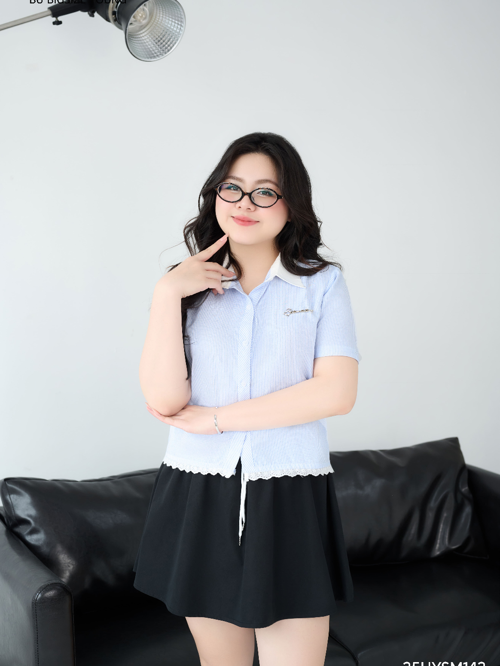 Ảnh Áo sơ mi kẻ phối ren BIGSIZE (55kg đến 95kg) –  25HYSM143 - [BU Bigsize Young] 3