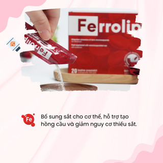 Sắt Sinh Học Ferrolip Bổ Sung Sắt Cho Phụ Nữ Mang Thai Dạng Bột Vị Ngon Dễ Uống Hộp 20 Gói