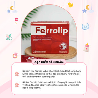 Sắt Sinh Học Ferrolip Bổ Sung Sắt Cho Phụ Nữ Mang Thai Dạng Bột Vị Ngon Dễ Uống Hộp 20 Gói