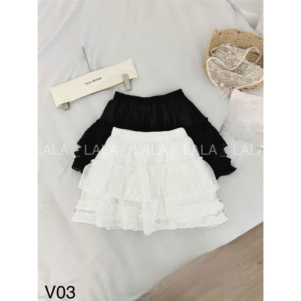 Chân váy phối ren 2 tầng cạp chun có lót quần dễ phối đồ LALASTORE V03