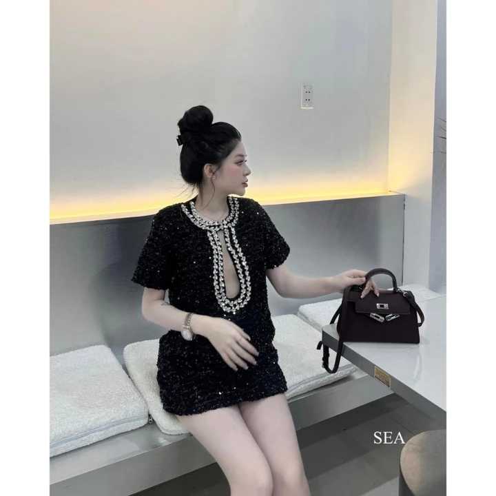 Váy đen váy blinh váy nữ sang chảnh váy tiểu thư váy nữ dự tiệc cưới cao cấp váy dạ blinh đá siêu xinh shop HN DESIGN