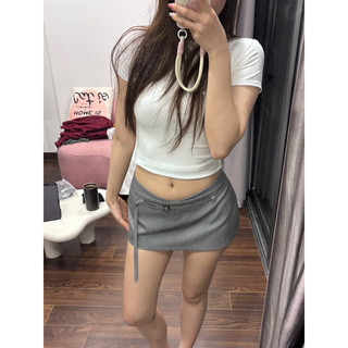 Váy Quần Cạp Trễ Phối Thắt Lưng Cá Tính, Mini Skirt Dáng Chữ A Năng Động Trẻ Trung