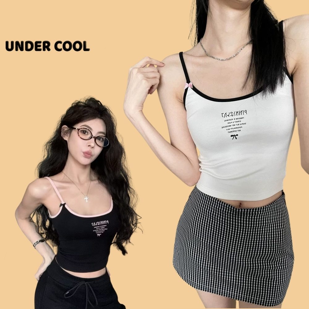 Áo Hai Dây Crop Top UNDERCOOL - Co Giãn Viền Màu Nổi Bật In Chữ Kiểu Dáng Trẻ Trung, Năng Động A2D32