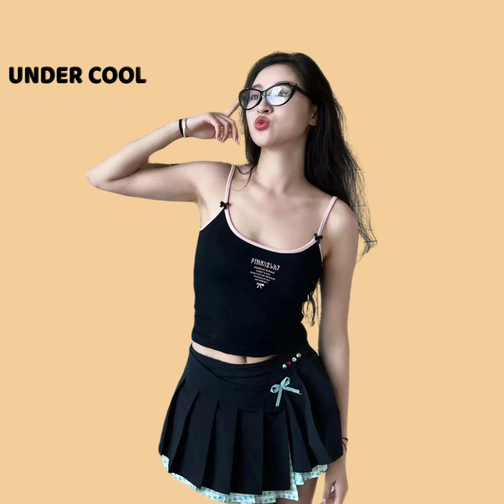 Áo Hai Dây Crop Top UNDERCOOL - Co Giãn Viền Màu Nổi Bật In Chữ Kiểu Dáng Trẻ Trung, Năng Động A2D32