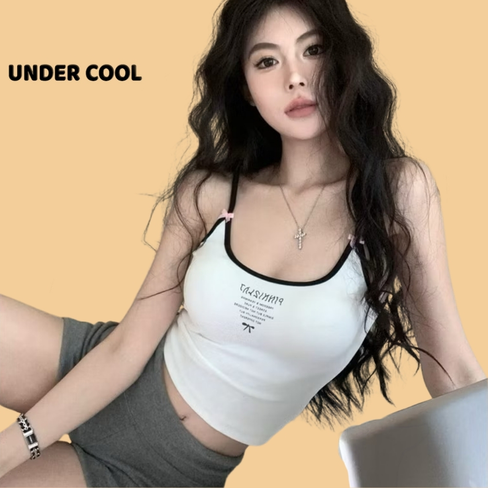 Áo Hai Dây Crop Top UNDERCOOL - Co Giãn Viền Màu Nổi Bật In Chữ Kiểu Dáng Trẻ Trung, Năng Động A2D32