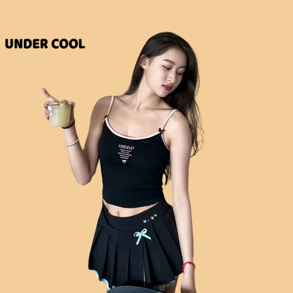 Áo Hai Dây Crop Top UNDERCOOL - Co Giãn Viền Màu Nổi Bật In Chữ Kiểu Dáng Trẻ Trung, Năng Động A2D32