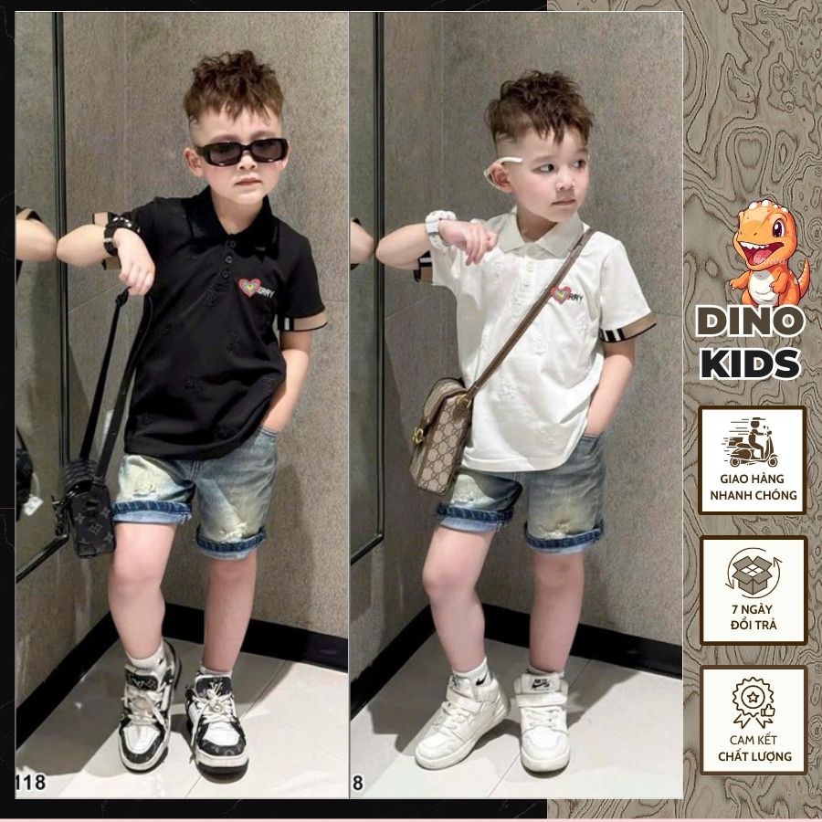 Áo Polo Cho Bé Bắp Bi Ry Phối Kẻ Tay Áo Thêu Logo Đơn Giản Quá Chất - Áo Thun Bé Trai Cao Cấp