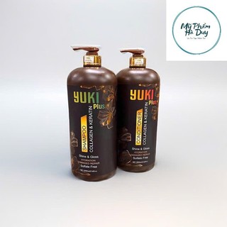 Cặp Gội xả Yuki Plus Collagen Keratin dung tích 4000ml/ cặp, phục hồi tóc khô xở hử tổn