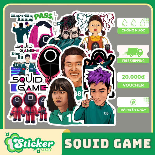 Bộ 50 Sticker phim Squid Game chống nước trang tri , sưu tầm...S58 ...