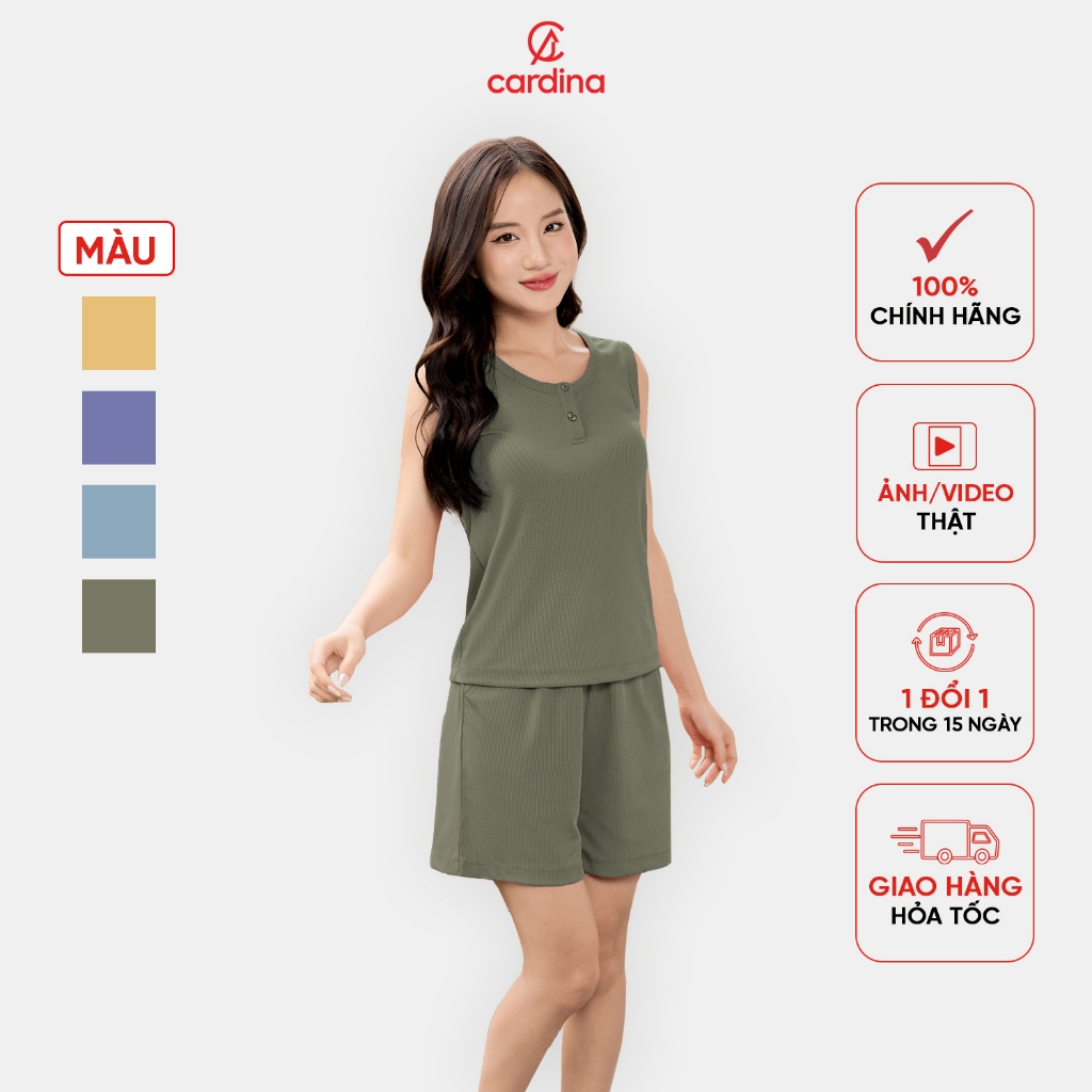 Ảnh Đồ bộ nữ CARDINA chất tăm lạnh thiết kế áo sát nách cổ trụ quần đùi khỏe khoắn 4BFN05 5BFN05 1