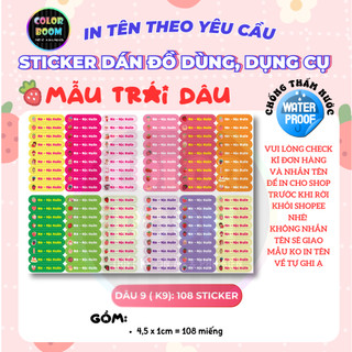 In theo yêu cầu - Set Sticker Dán Đồ Dùng Cho Bé - Hình Trái Dâu - Decal PVC chống thấm - Colorboom