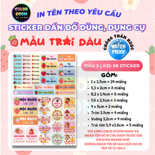 In theo yêu cầu - Set Sticker Dán Đồ Dùng Cho Bé - Hình Trái Dâu - Decal PVC chống thấm - Colorboom